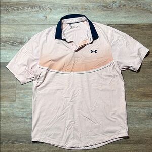 Under Armour Men's Light Pink Polo with Navy Collar